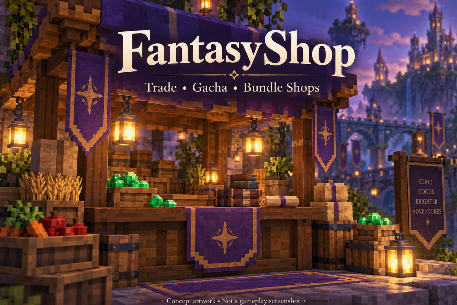 FantasyShop concept artwork of a fantasy trading stall; not a gameplay screenshot